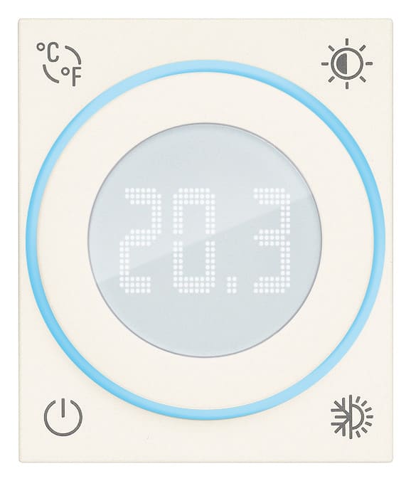 VIMAR - Termostato rotella IoT 2M bianco con uscita a relè 5(2) A 240 V, Bluetooth 5.0, ingresso sensore esterno, retroilluminazione LED regolabile.