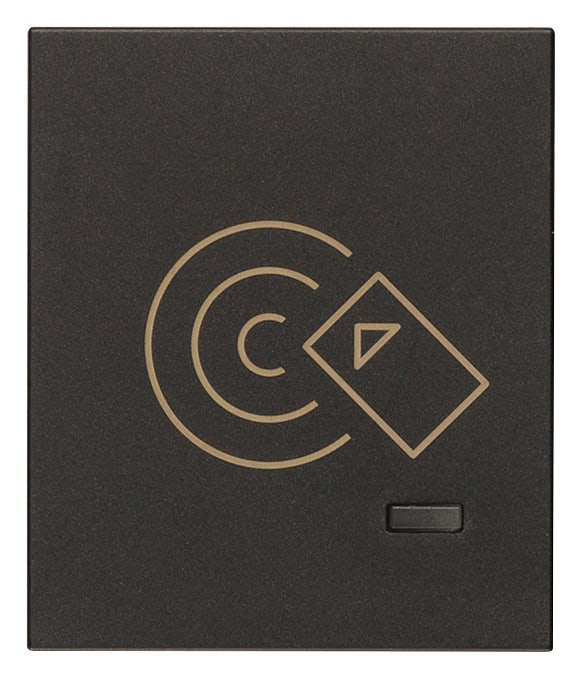 VIMAR - Fuoriporta RFID IoT nero, lettore smart card, configurazione via app, Bluetooth 5.0, sistema mesh, 1 uscita relè, LED regolabile, 100-240 V.