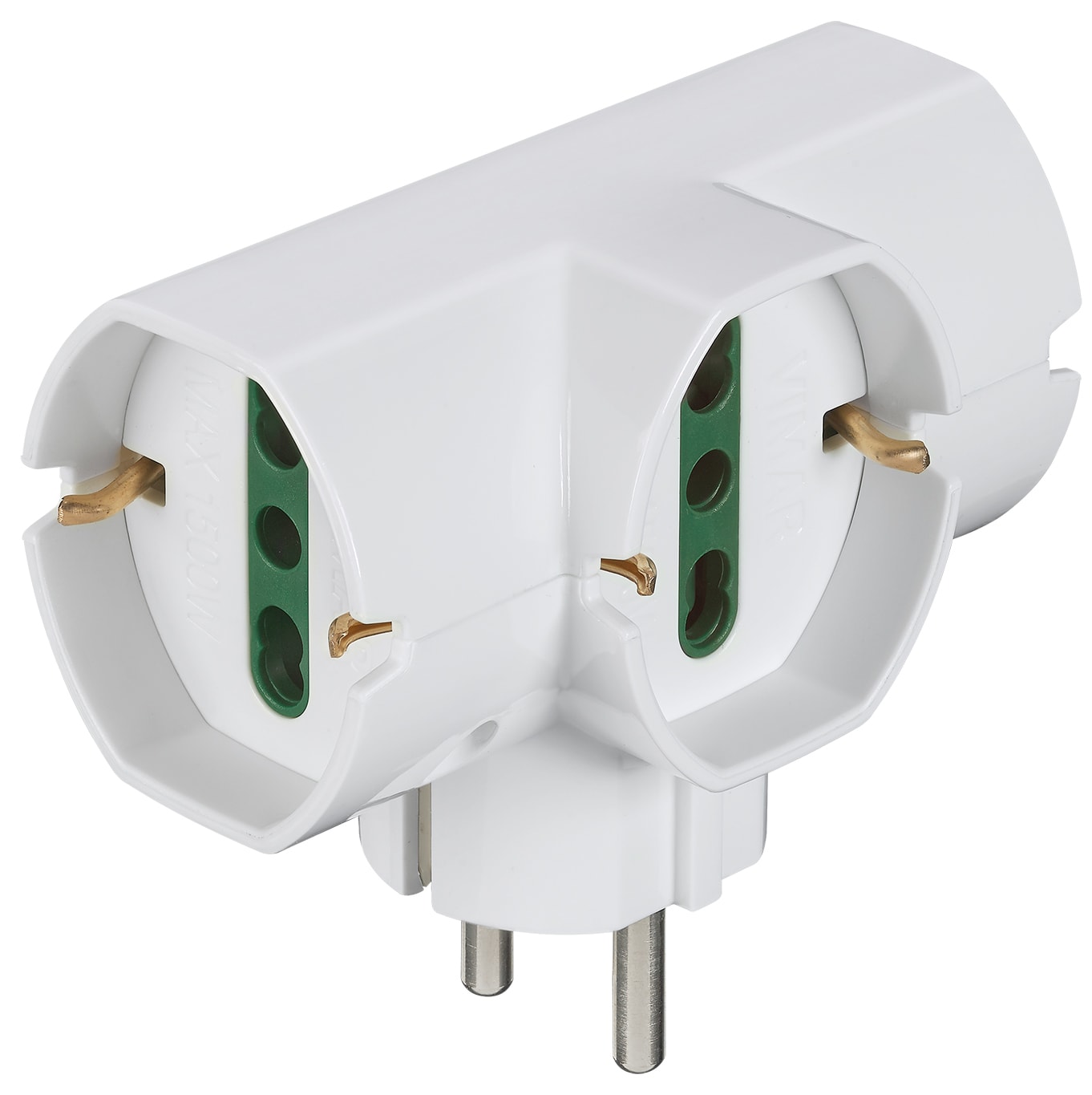 VIMAR - Adattatore Verticale Universale Bianco Sicury 250 V~ Multipresa 1500 W Spina 2P+T 16 A Standard Tedesco Francese Italiano P40