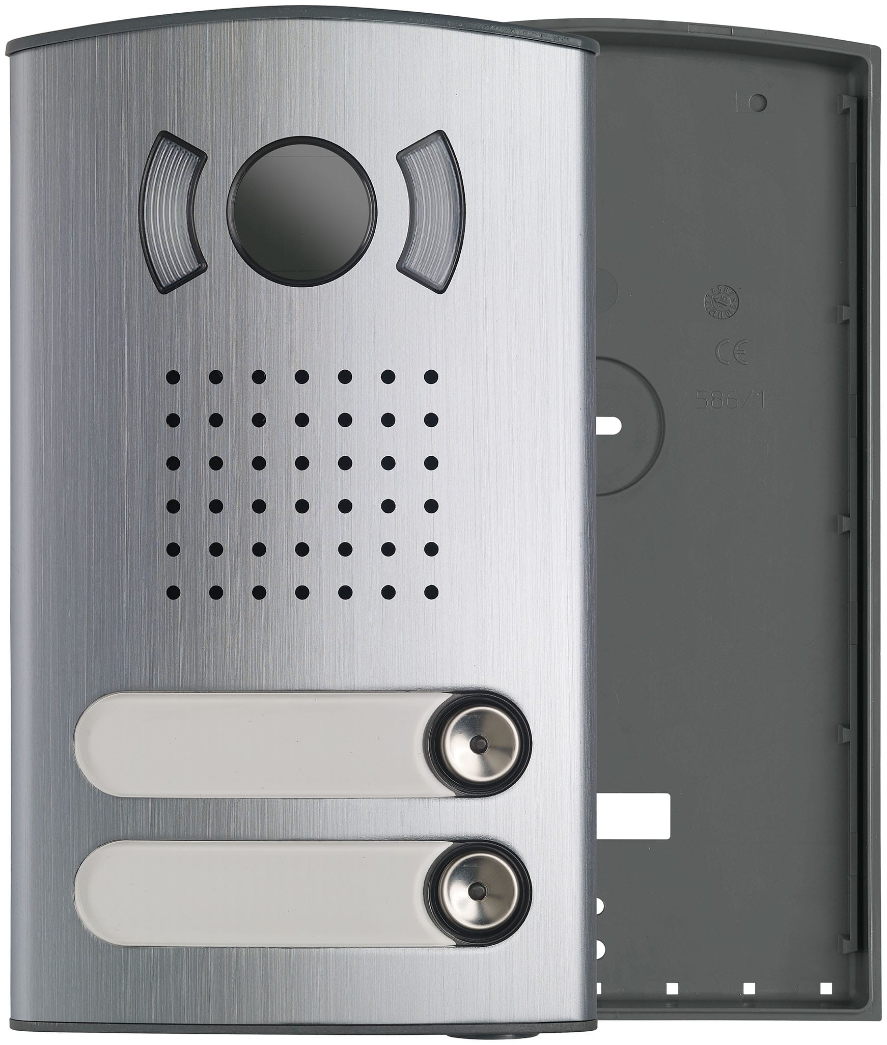 VIMAR - Placca audio video bifamiliare da parete o incasso con 2 tasti di chiamata, da completare con unità 40135, scatole e scheda R850.B, alluminio anodizzato.