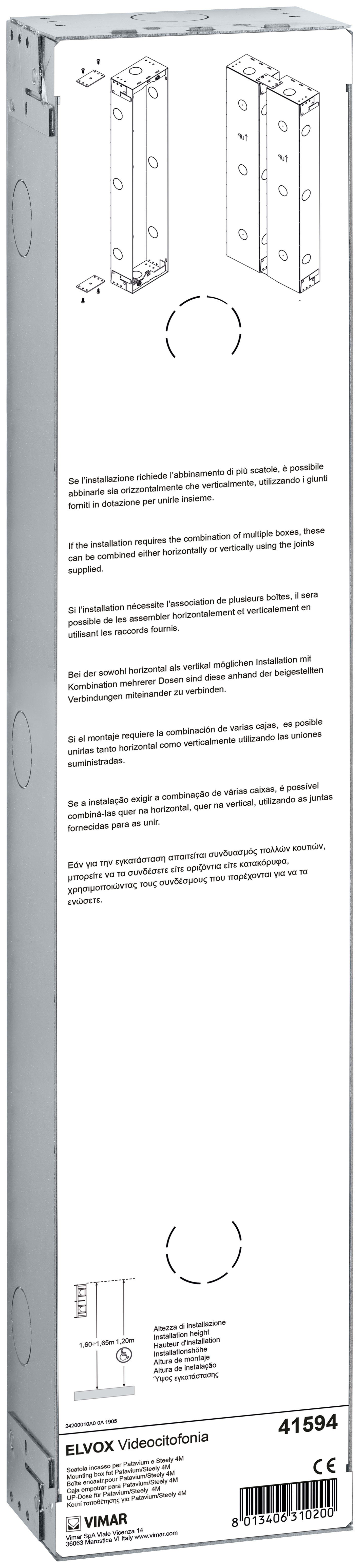 VIMAR - Scatola da Incasso 4 Moduli in Lamiera Zincata per Targhe Patavium e Steely