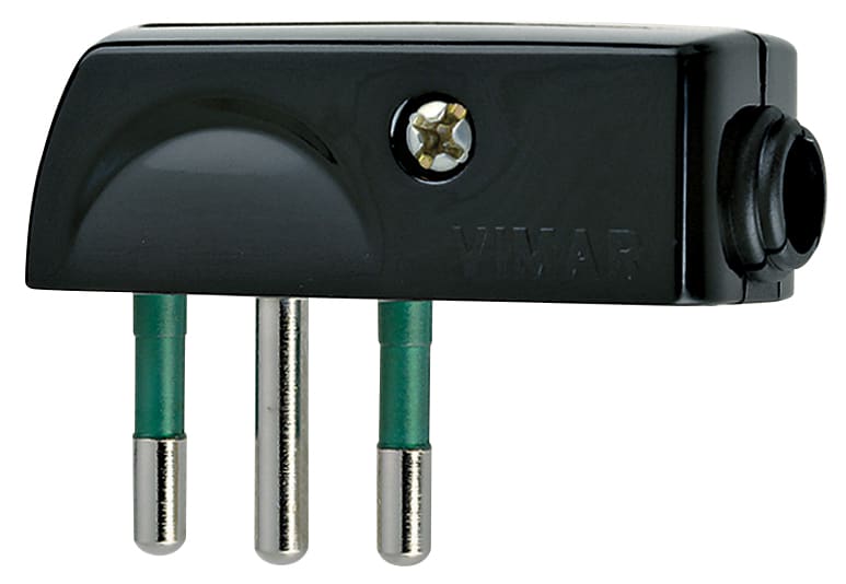 VIMAR - Spina Piatta 2P+T 10A Nero Sicury 250V~ Uscita Cavo 90° Estraibile