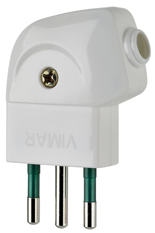 VIMAR - Spina 2P+T 10A S11 90° Bianco - Squadra Profilo Sicury 2P+T 10A 250V Uscita Cavo 90° Bianco