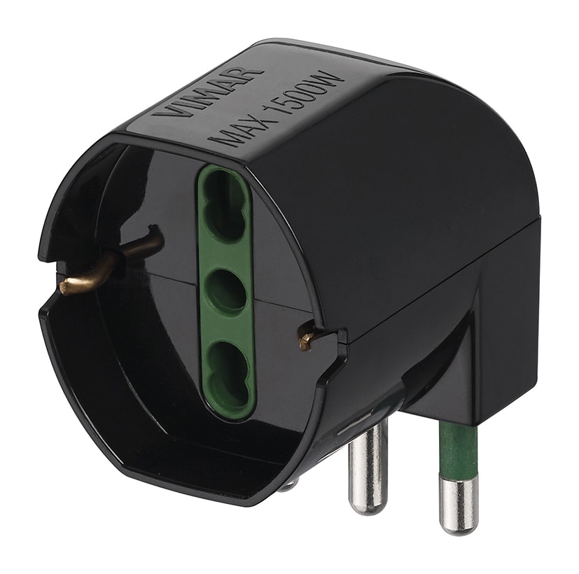 VIMAR - Adattatore Sfalsato Universale Nero Sicury 250V 1500W Spina 2P+T 16A Presa P40A 90°