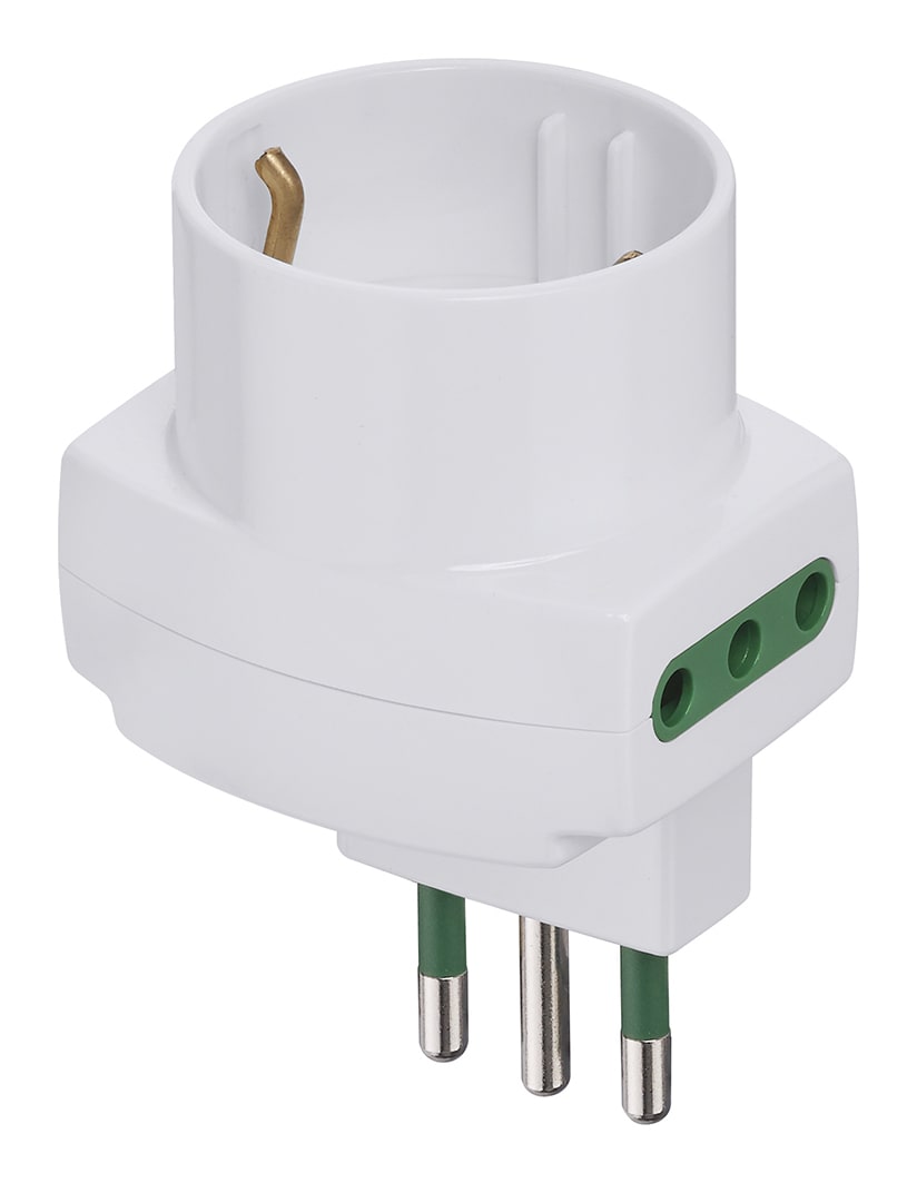 VIMAR - Adattatore Multiplo Sicury 250V Sfalsato Verticale - Max 1500W, Spina 2P+T 10A S11, 2 Prese 2P+T 10A P11, Presa 2P+T 16A P30, Bianco