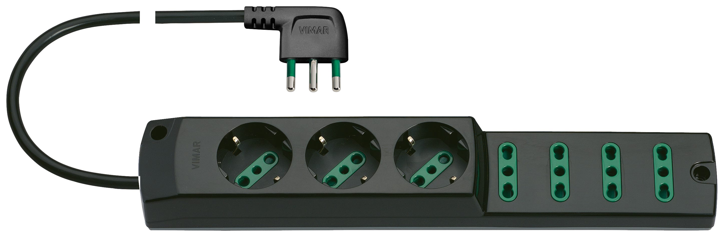 VIMAR - Presa Mobile Multipla 3P30+4P17/11+S17 16A 250V 3 Uscite Standard Italiano 3680W 90° - Nero