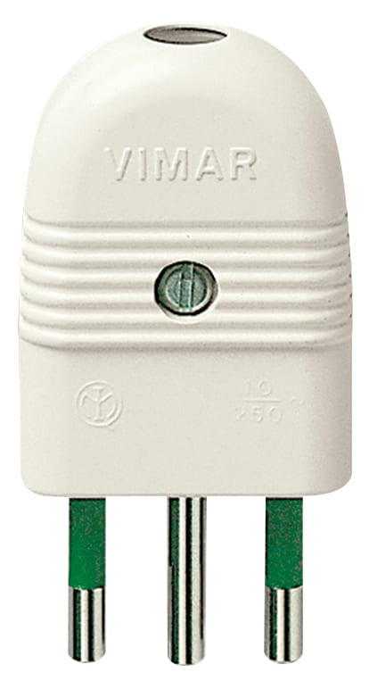 VIMAR - Spina Sicury 2P+T 10A 250V Standard Italiano Uscita Cavo Assiale Bianco