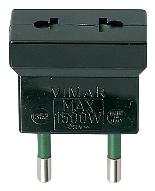 VIMAR - Adattatore S10 Nero Sicury 250V 1500W - Spina 2P 10A Standard Italiano Presa Euro-Americana Ø 4mm