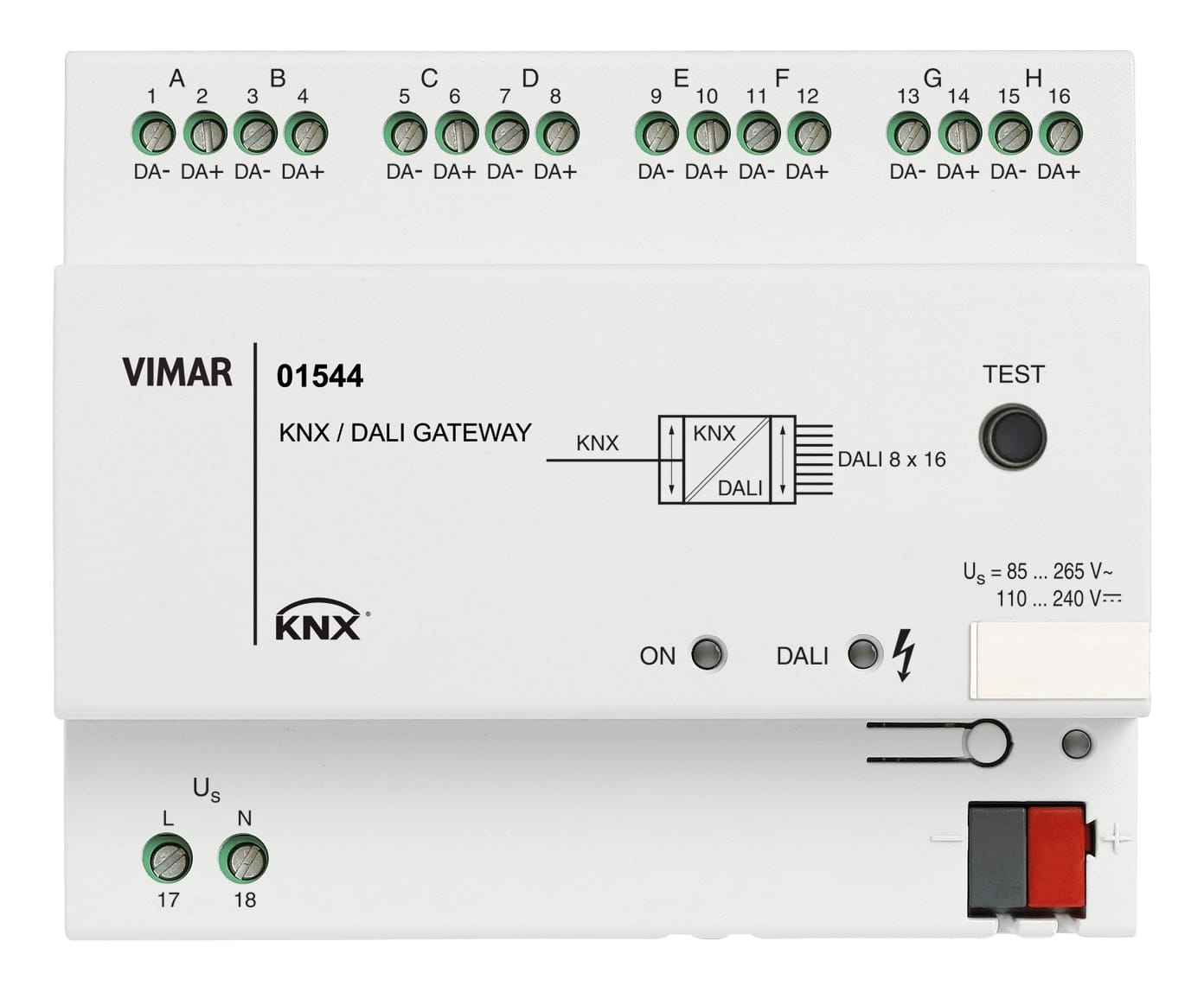 VIMAR - Gateway Dali 8 Canali Knx - Controllo Illuminazione Avanzato per 16 Lampade con Funzioni di Commutazione, Dimmerizzazione e Segnalazione