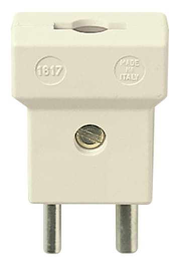 VIMAR - Spina Polarizzata 2P 6A 24V Avorio Uscita Cavo Assiale Serracavo Spinotto Ø 3 Mm 4 Mm Interasse 12,4 Mm Prese 16301 14331 08159 10159