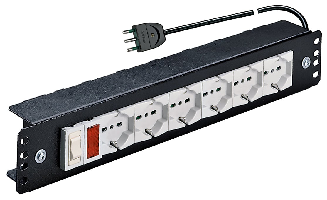 VIMAR - Pannello Universale Completo 6 Uscite Sicury 2P+T 16A 250V Interruttore Automatico Magnetotermico Spia Luminosa 3M Cavo 3G1,5mm2 Spina S17