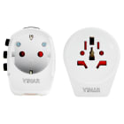 VIMAR - Adattatore universale bianco 100-250 V 50/60 Hz 6,3 A con 3 spine selezionabili e 2 uscite USB 12 W 2,4 A 5 V, fusibile integrato.