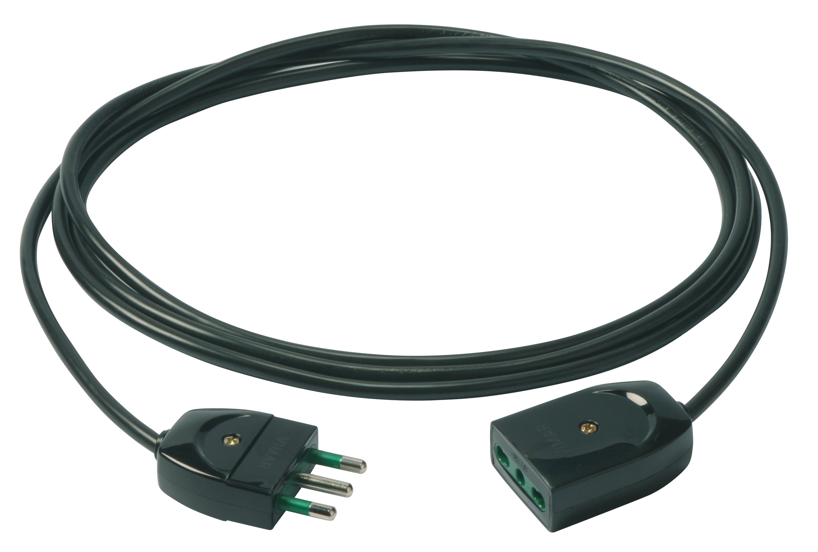 VIMAR - Cavo prolunga 3G1 3m nero, cordone lineare 3 metri, cavo 3G1 mm2 H05VV-F, spina 2P+T 16A 250V, presa SICURY 2P+T 16A 250V, max 3680W.