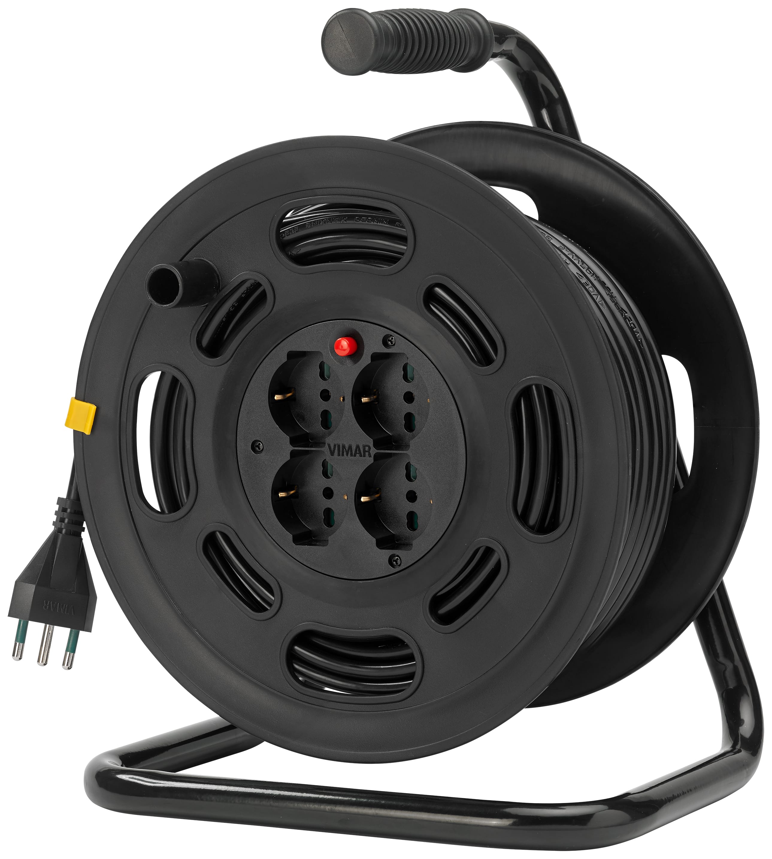 VIMAR - Avvolgicavo Universale 16A 4 Uscite con Disgiuntore Termico e Prese Sicure 230V~ 45M 1200W 2000W