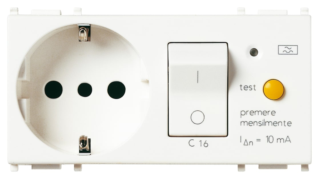 VIMAR - Presa Sicury 2P+T 16A Standard Italiano con Interruttore Automatico Magnetotermico Differenziale 1P+N C16, 230V, Bianco - 4 Moduli