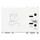 VIMAR - Presa per rasoio bianco 230V con trasformatore d'isolamento 20 VA, uscita 120V per spine americane e 230V per eurospine, 3 moduli.