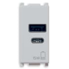 VIMAR - Alimentatore USB 15W 5V con 1 uscita tipo A e 1 tipo C, carica fino a 3A, alimentazione 120-240V 50/60Hz, Silver, 1 modulo.