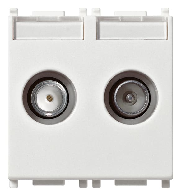 VIMAR - Presa Passante Tv-Rd-Sat 2 Uscite Bianco - Coassiale 5-2400 Mhz, Demiscelata, Connettore Maschio (Tv-Rd) e Femmina (Sat), Attenuazione 10 Db