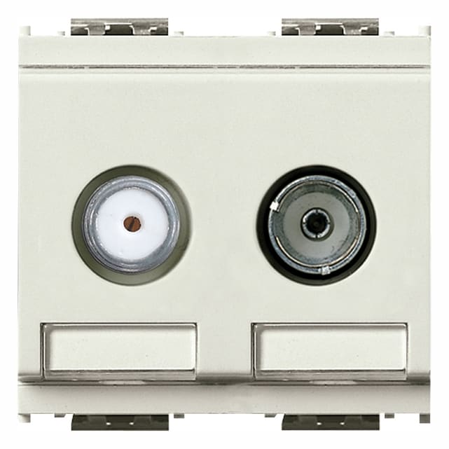 VIMAR - Presa TV-RD-SAT diretta 2 uscite bianco, 5-2400 MHz, demiscelata, attenuazione 1 dB, passaggio corrente 24 V 500 mA max, 2 moduli.