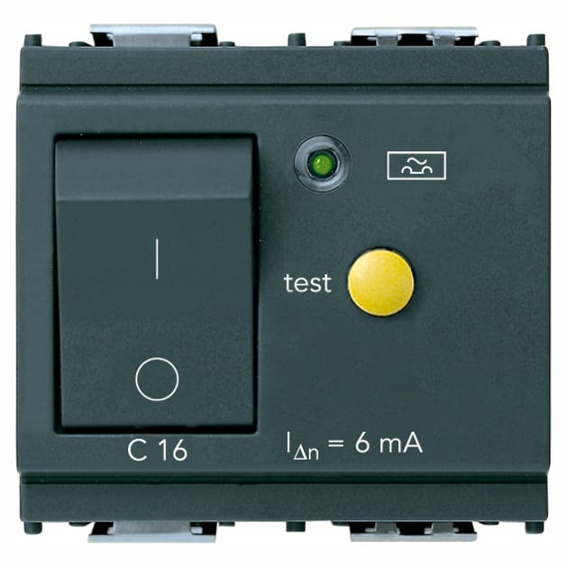VIMAR - Interruttore Automatico Magnetotermico Differenziale 1P+N C16 6Ma Grigio - 2 Moduli