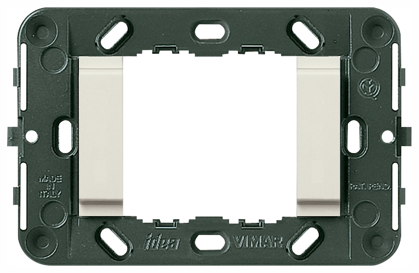 VIMAR - Supporto 2 Moduli Fronte Liscio Senza Viti per Scatole 3 Moduli e Interasse 60 mm o 56x56 mm Bianco