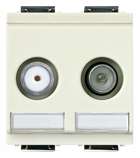 VIMAR - Presa TV-RD-SAT diretta 2 uscite bianco, coassiale 5-2400 MHz, demiscelata, attenuazione 1 dB, passaggio corrente 24 V 500 mA max.