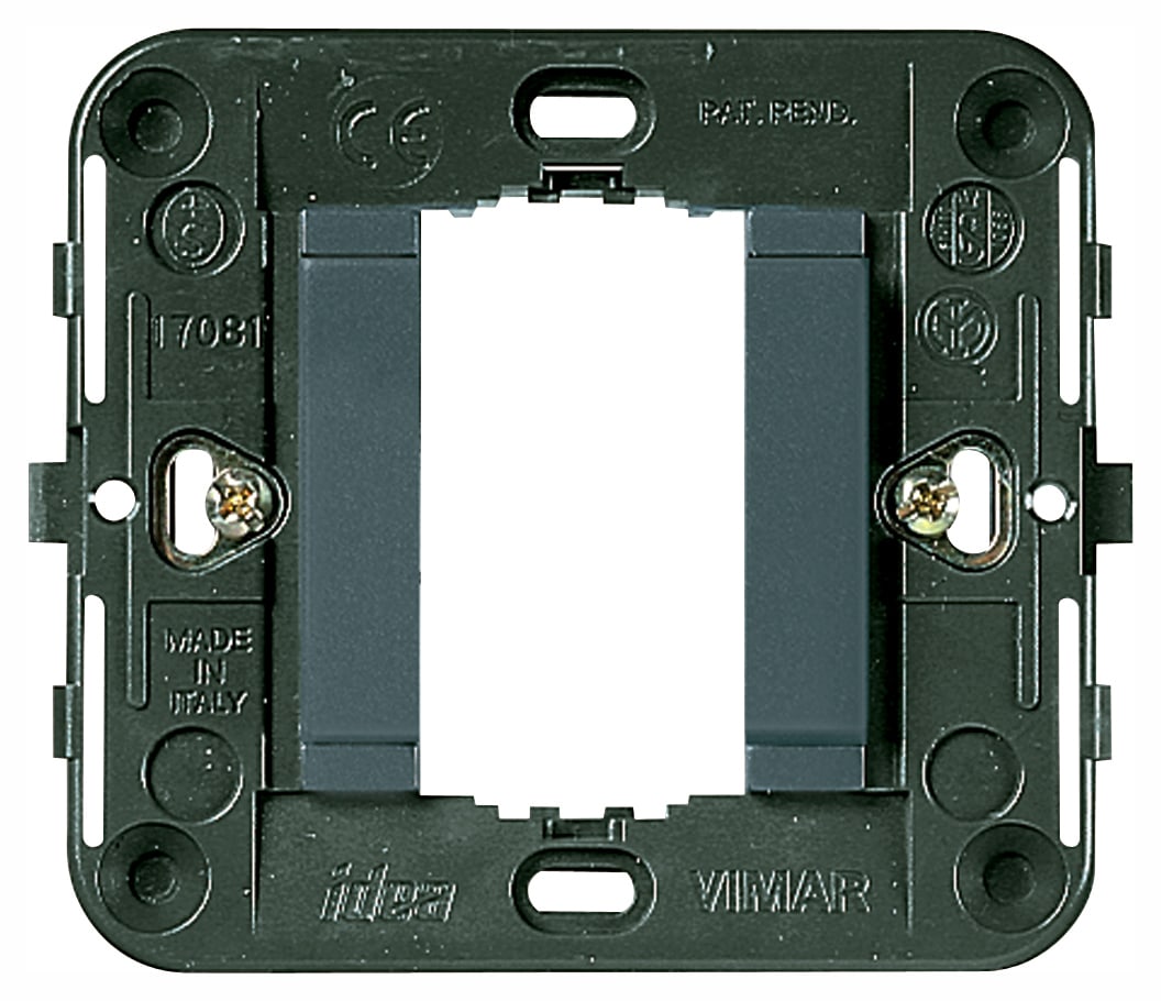 VIMAR - Supporto Liscio 1M con Griffe Grigio - Modulo Fronte Liscio, Per Scatole Incasso Rotonde Ø 60 Mm Parete 09971