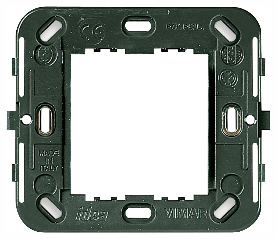 VIMAR - Supporto 2 Moduli Ridotti Senza Viti per Scatole da Incasso Rotonde o Quadrate Interasse 60mm e 56x56mm o da Parete Grigio