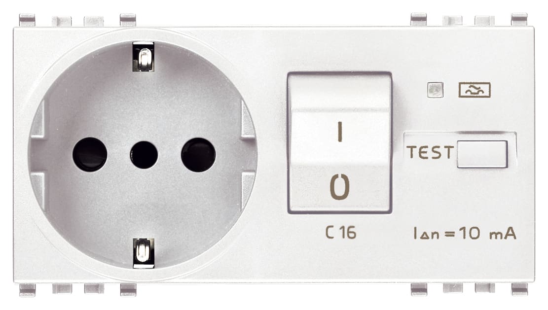 VIMAR - Presa Sicury 2P+T 16A Standard Italiano con Interruttore Automatico Magnetotermico Differenziale C16 Bianco
