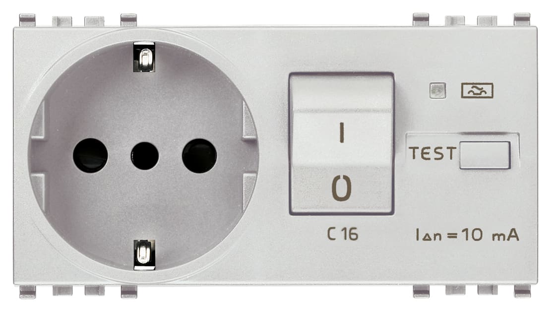 VIMAR - Presa 2P+T 16A P30 Intb+Mtdiff C16 Sicury Standard Italiano 230V 50Hz 10mA 3000A 4 Moduli
