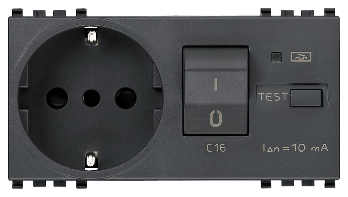 VIMAR - Presa Sicury 2P+T 16A Standard Italiano con Interruttore Magnetotermico Differenziale 1P+N C 16, 230V, Grigio - 4 Moduli