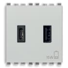 VIMAR - Alimentatore USB 15W 3A 5V per Tablet e Smartphone con Uscita Tipo A e C, Ottimizzato per Caricare 2 Dispositivi Contemporaneamente