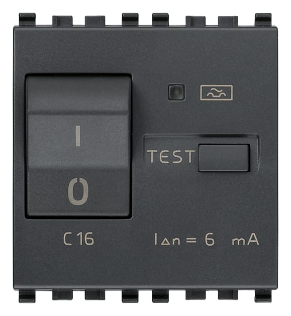 VIMAR - Interruttore Differenziale Automatico 1P+N C16 6Ma Grigio - 120-230V 50-60Hz, Potere di interruzione 3000A, 2 Moduli