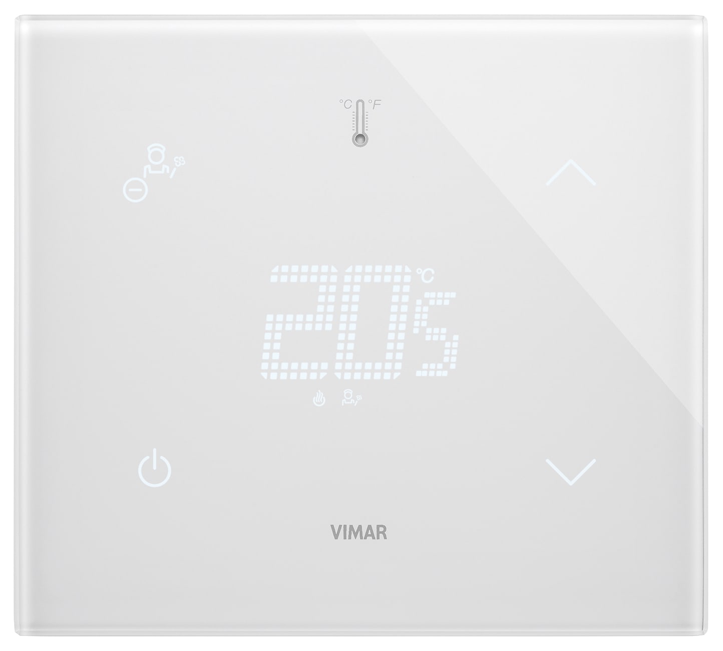 VIMAR - Termostato domotico hotel 2 moduli bianco diamante touch screen controllo temperatura ambiente, comando make up room e do not disturb.