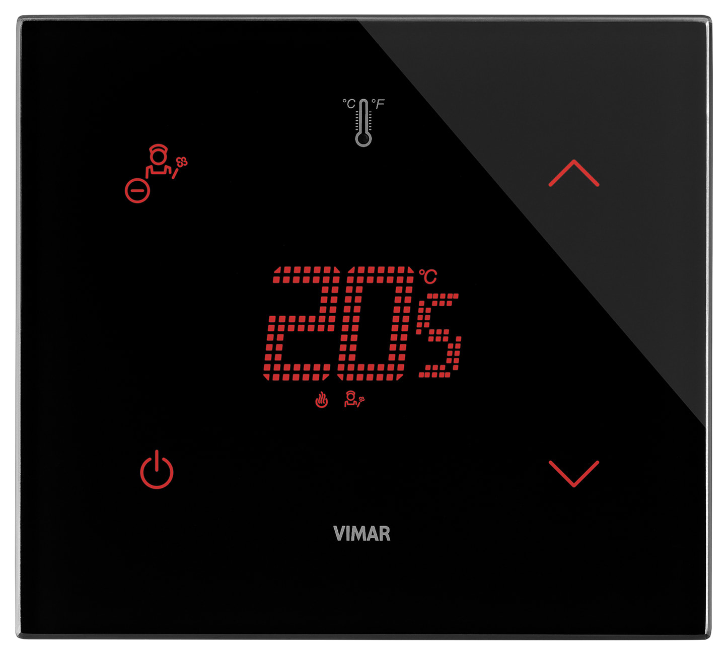 VIMAR - Termostato domotico nero diamante, touch screen, controllo temperatura, comandi make up room e do not disturb, retroilluminazione LED RGB.