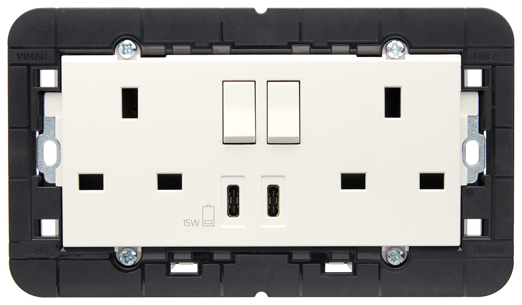 VIMAR - 2PRESE 2P+T13ABS+INT.ROSSO+USBC+C BIANCO