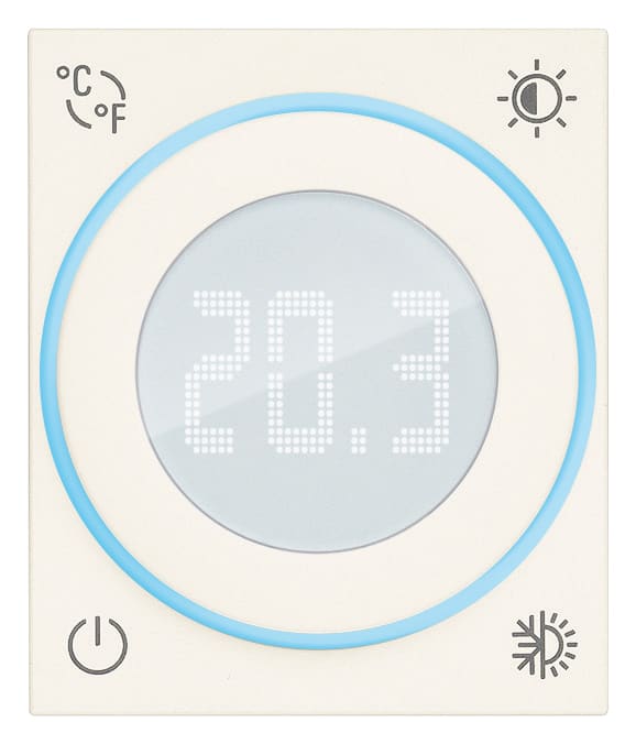 VIMAR - Termostato rotella bianco 100-240V 2M, uscita relè 5(2)A 240V, ON/OFF, retroilluminazione LED regolabile, placca da completare, 2 moduli.