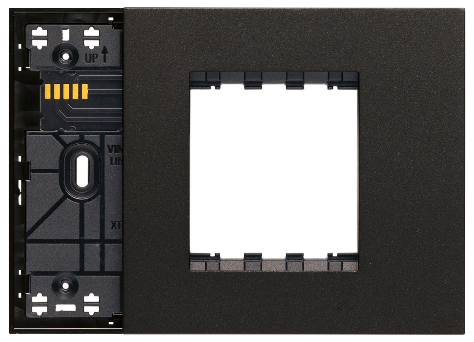 VIMAR - Supporto Misto Elettrificato per 1 Nodo e 1 Modulo Frontale Xt, 1-2 Dispositivi Standard, Viti, Scatole 3 Moduli, Completo di Placca - Nero