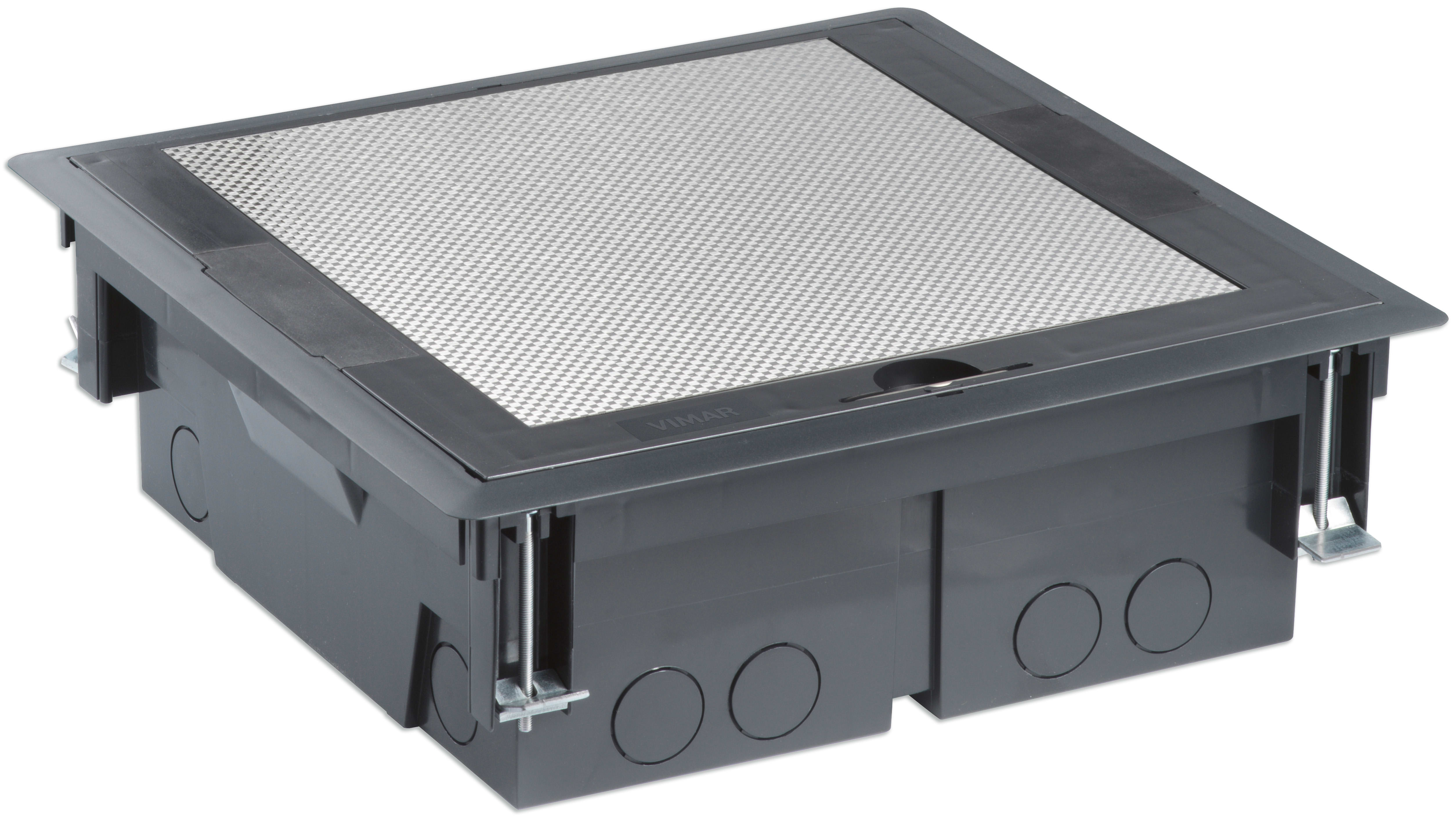 VIMAR - Torretta a scomparsa 20M con coperchio inox per apparecchi Eikon, Arké e Plana. Installazione su pavimento flottante con 4 supporti da 5 moduli.