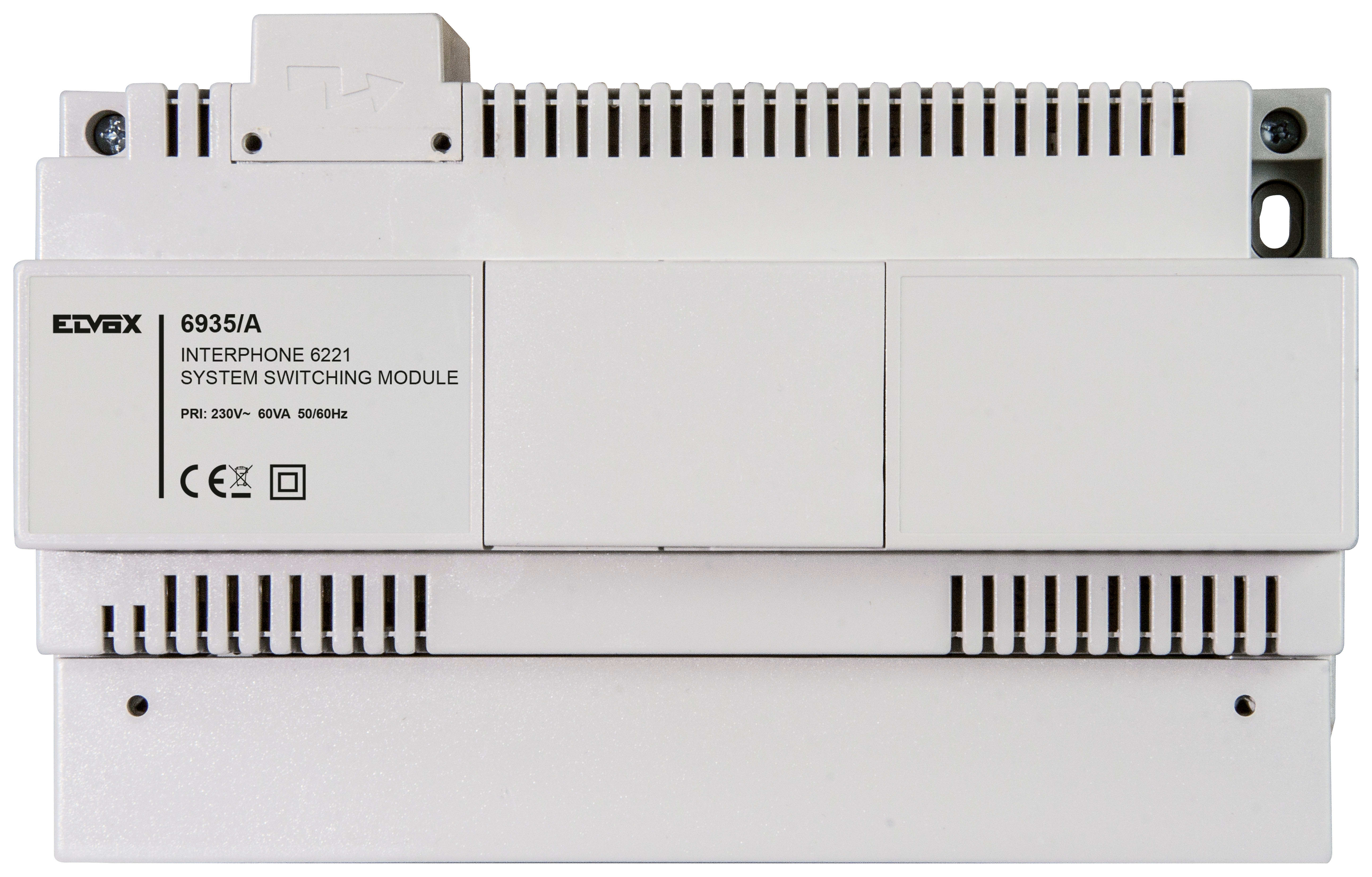 VIMAR - Commutatore per impianti con citofoni 6221, scambio automatico, alimentazione 230 V, installazione su guida DIN, 12 moduli, compatibile con alimentatori 0931 e 6680.