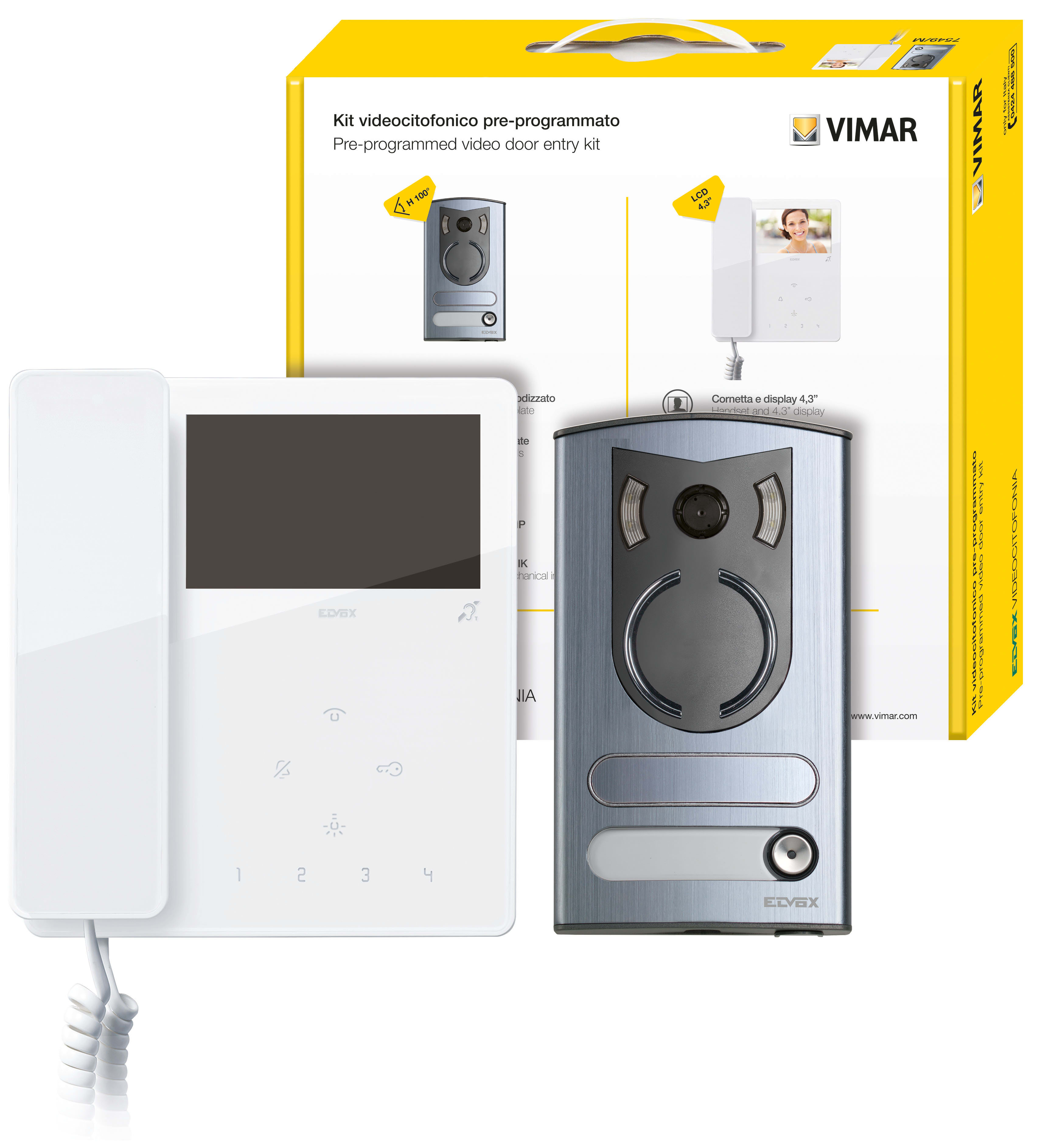 VIMAR - Kit Videocitofonico Due Fili Plus con Targa Serie 1300, Videocitofono Tab 4,3 e Alimentatore 40110