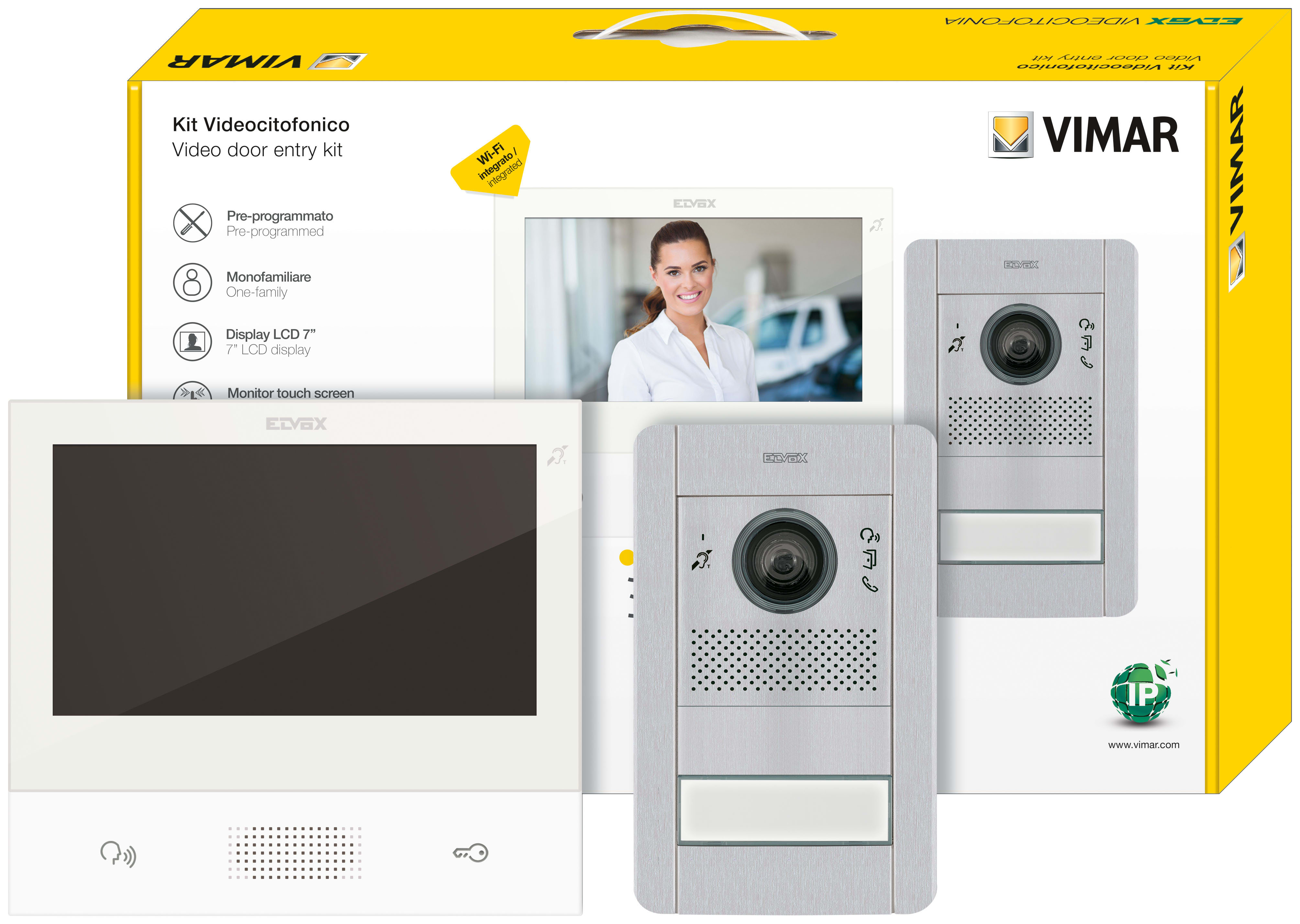 VIMAR - Kit videocitofonico IP Tab 7S+41006 vivavoce a colori con targa Pixel, modulo incasso, unità A/V, copriforo, scatola incasso, display 7 pollici, Wi-Fi. K40607.01
