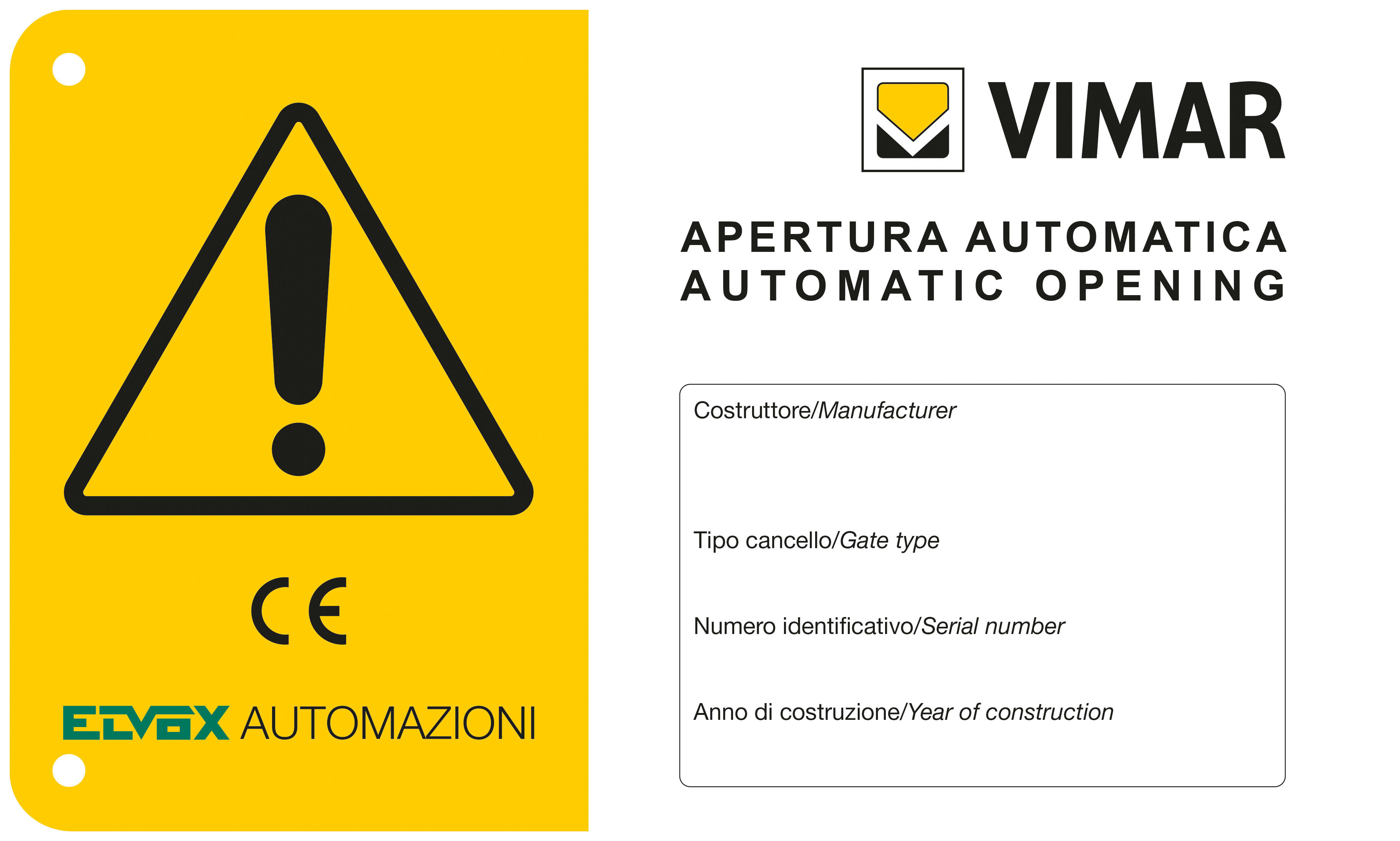 VIMAR - Cartello Segnaletico Avvertenza Cancello Automatico