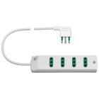 VIMAR - Presa multipla 4 uscite 2P+T 10A 250V, cavo 1,5m, spina S11 90°, potenza max 2300W, bianco, non installabile con fascetta.