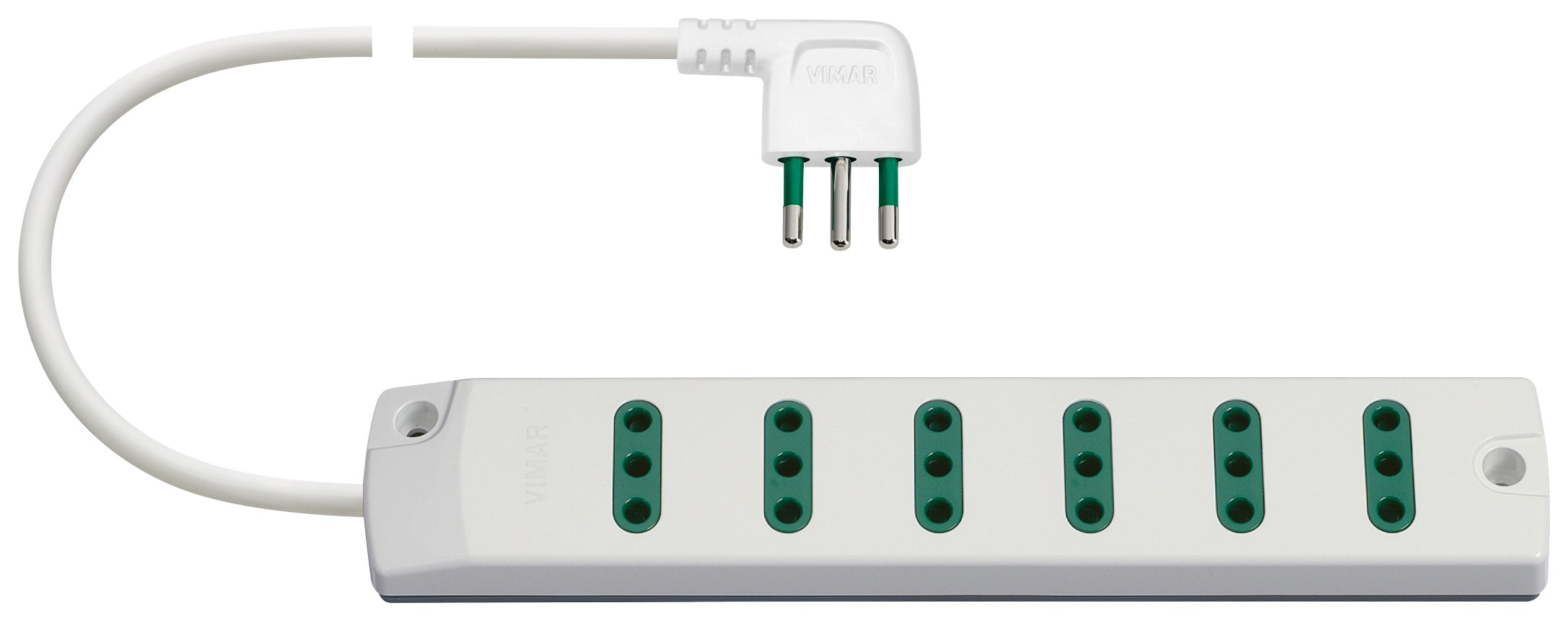VIMAR - Presa Mobile Multipla 6 Uscite 2P+T 10A 250V Bianco 1,5m 3 Conduttori 0,75mm2 Spina 90° Potenza 2300W