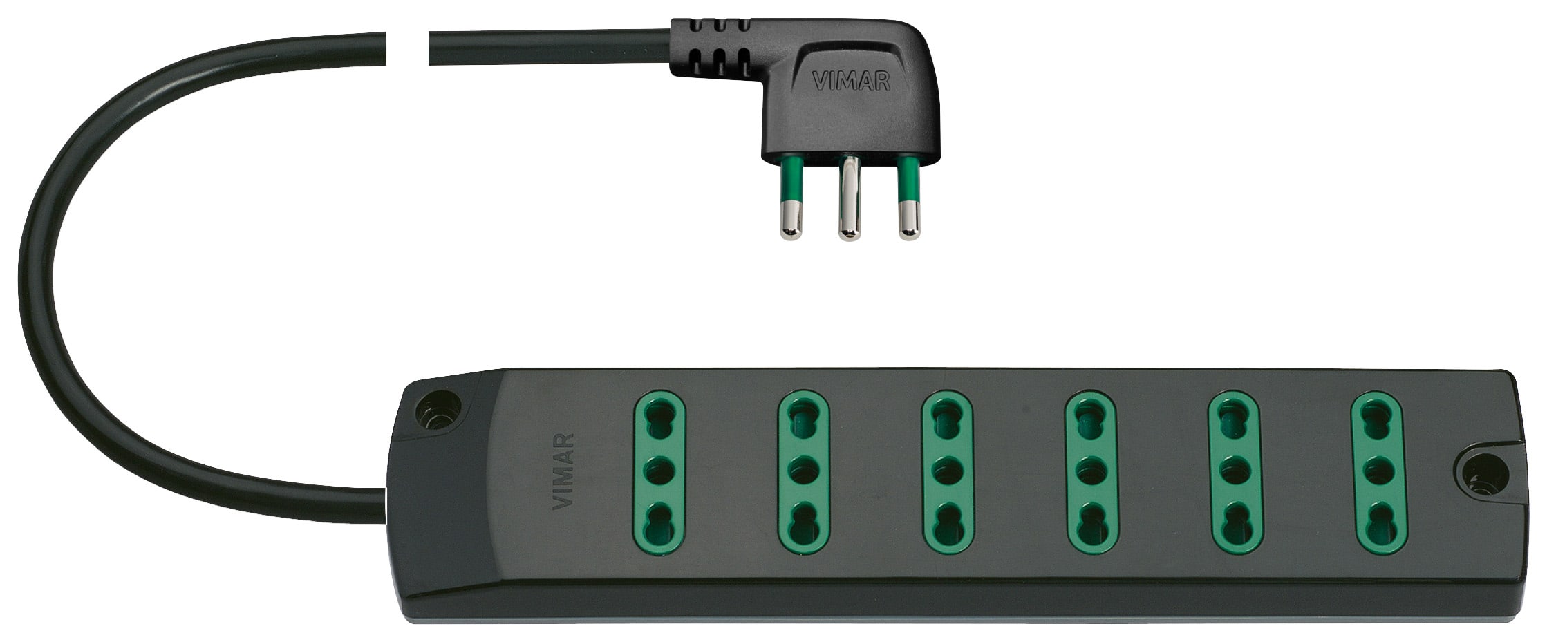 VIMAR - Presa mobile multipla 6 uscite 16A 250V nero con cavo 1,5m 3 conduttori 1mm2 spina 16A 90° - Sicury standard italiano 3680W