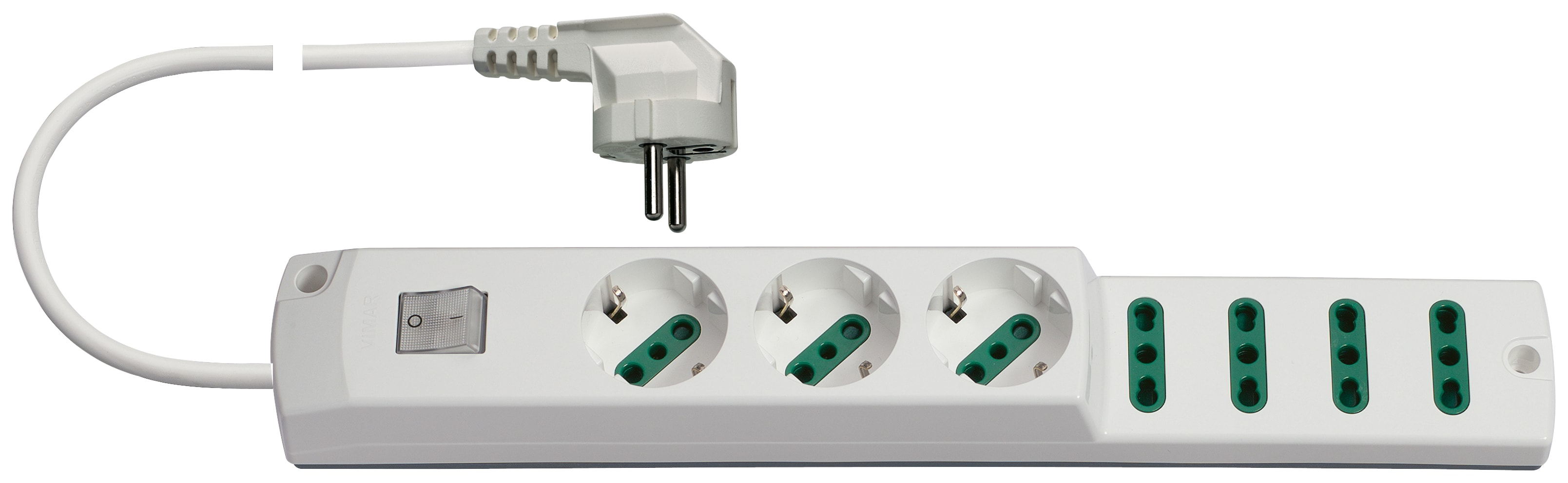 VIMAR - Presa multipla 3P30+4P17/11 con interruttore luminoso, cavo 1,5m, spina 2P+T 16A, potenza 3680W, bianco.