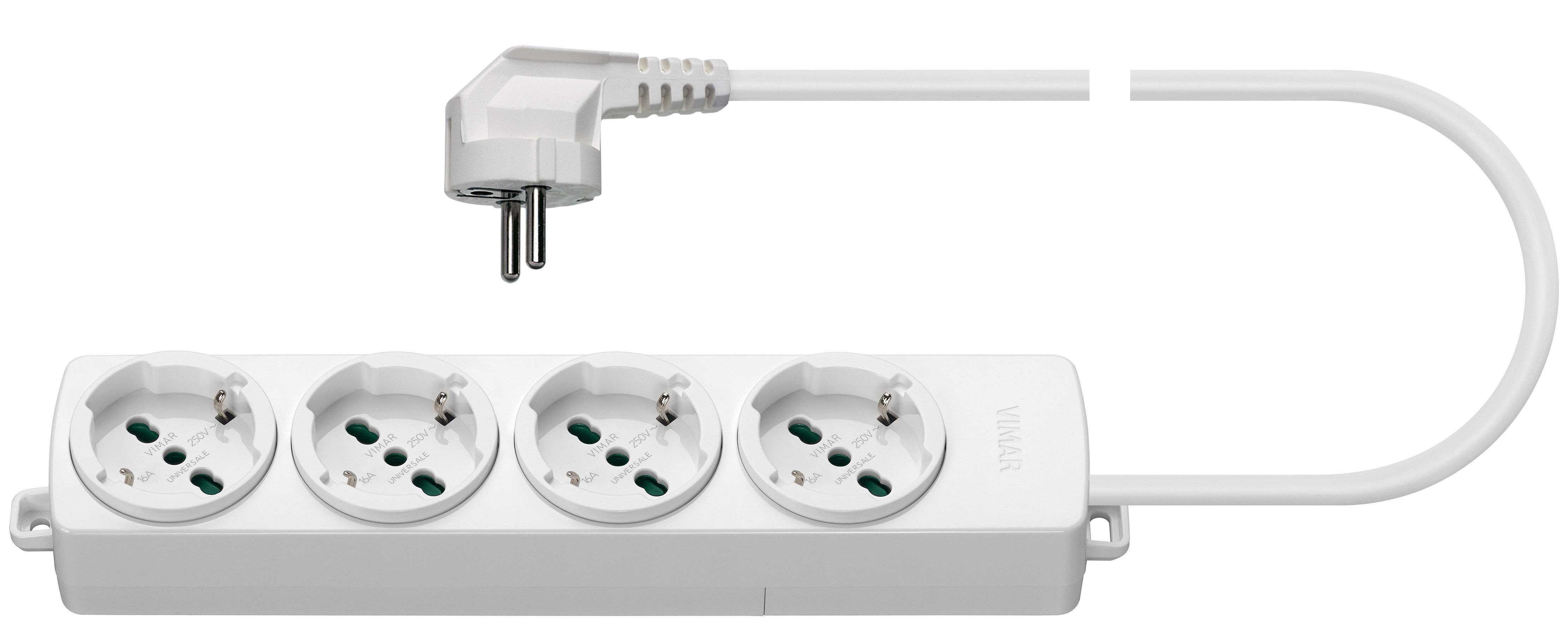 VIMAR - Presa mobile multipla 4 uscite Sicury standard italiano tipo P40 con cavo da 2 m e spina combinata tedesco/francese a 90°, 3680 W
