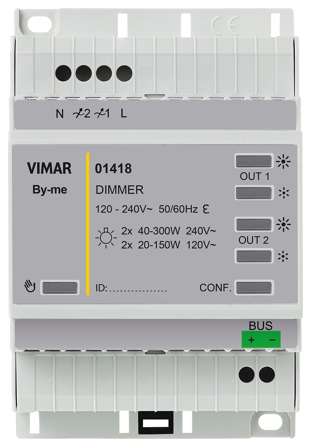 VIMAR - Dimmer domotico 2 OUT 200W LED 120-240V, universale a taglio di fase, 2 uscite, installazione su guida DIN, compatibile con domotica By-me.