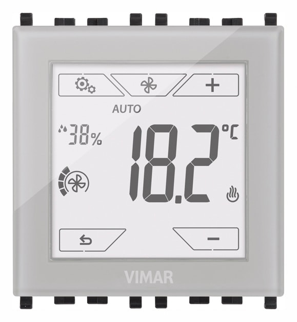 VIMAR - Termostato touch domotico 2M neutro per controllo temperatura ambiente, gestione impianti a 2 e 4 tubi, comando fan-coil a 3 velocità.